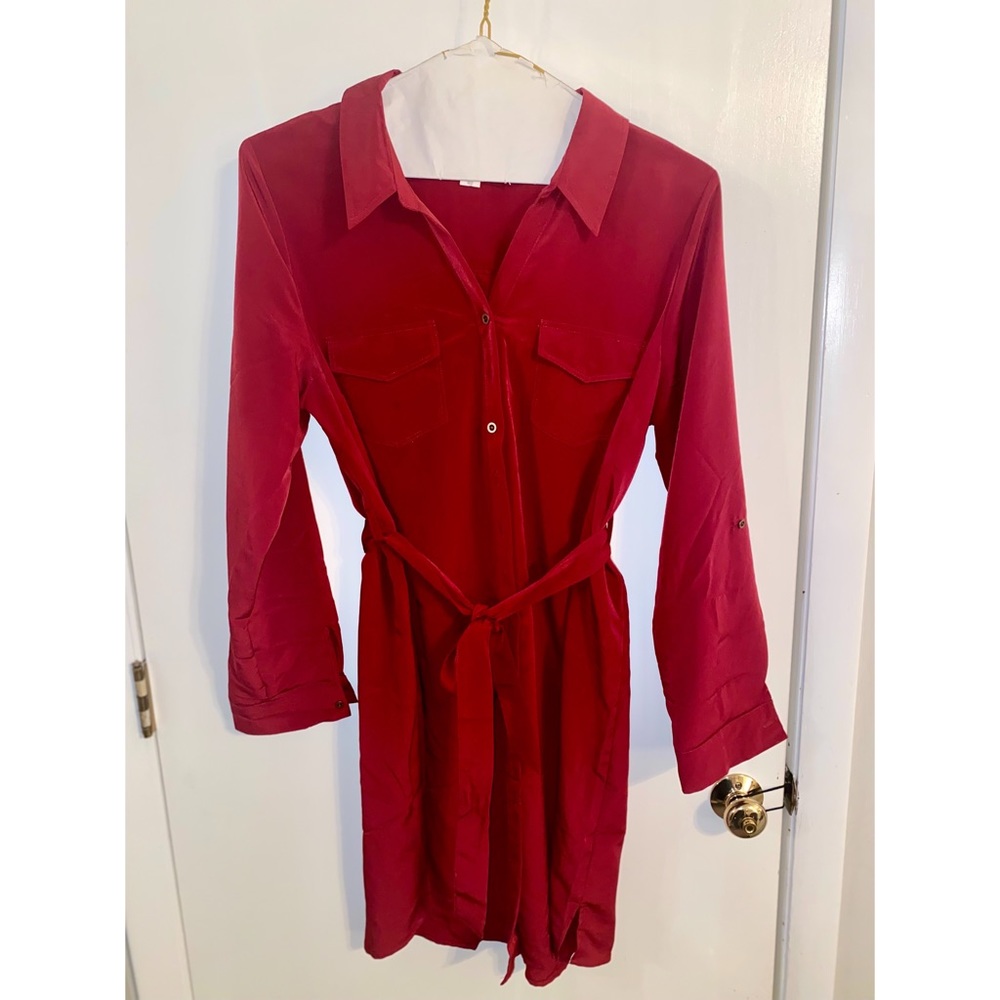 Motherhood Maternity, Tie Front Button Down Maternity Dress, Red, XL